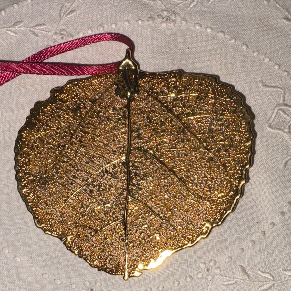 Gold Leaf Large Pendant with Pink Ribbon $22 - Picture 1 of 4